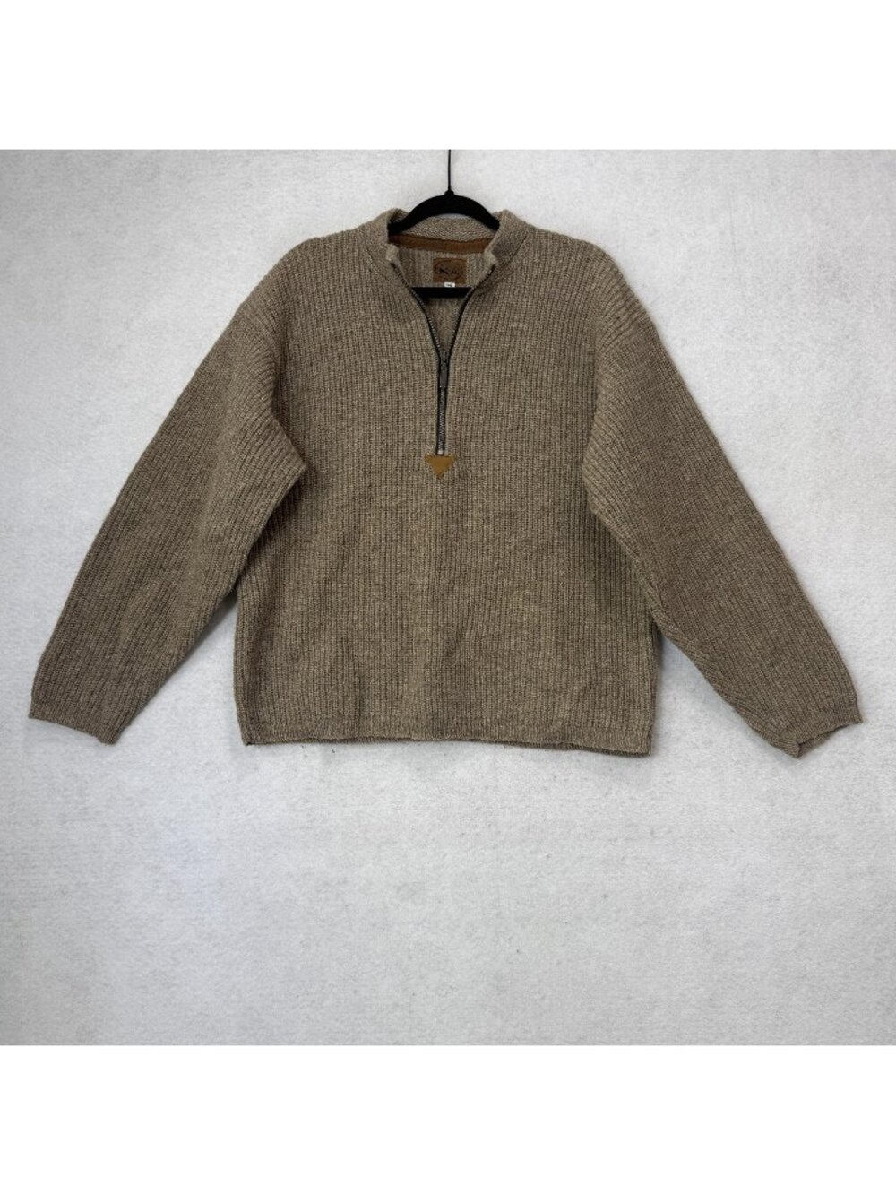 Vintage REI Sweater Mens Medium Beige Wool Quarter Zip Mock Neck Knit USA 90s